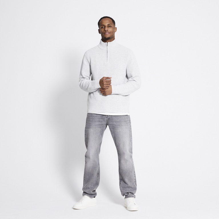 Half-zip knit sweater "Frans" Grey Melange